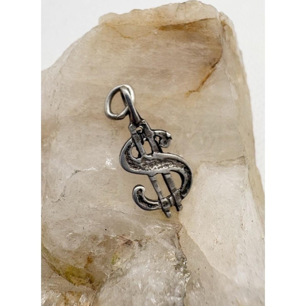 Vintage Sterling Silver Dollar Sign Charm 925 Money Symbol‎ Pendant Y2K Business